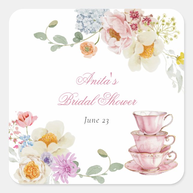 Wildflower Tea Bridal Shower Square Sticker (Front)