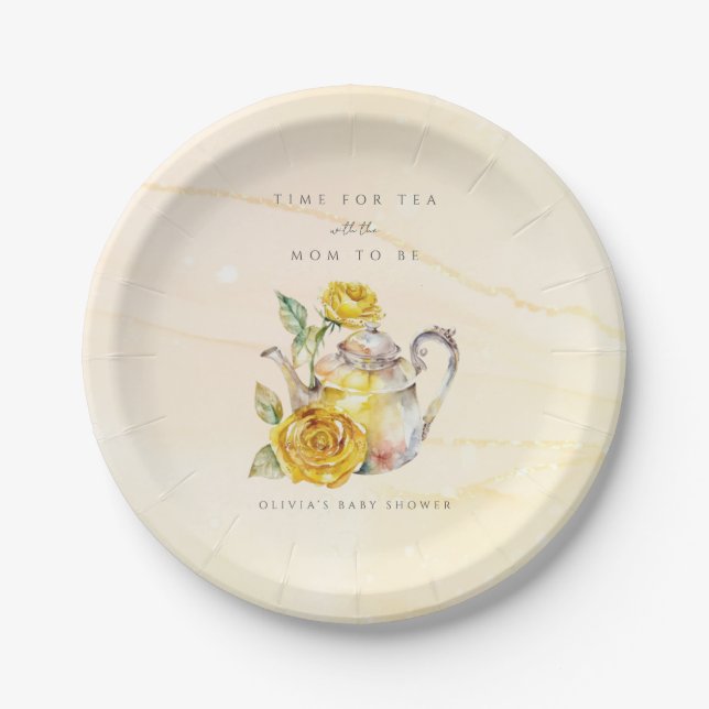 Wildflower tea party baby shower  paper plates (Front)