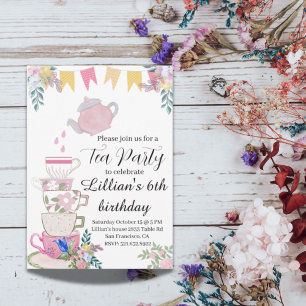 Wildflower tea party birthday floral invitation