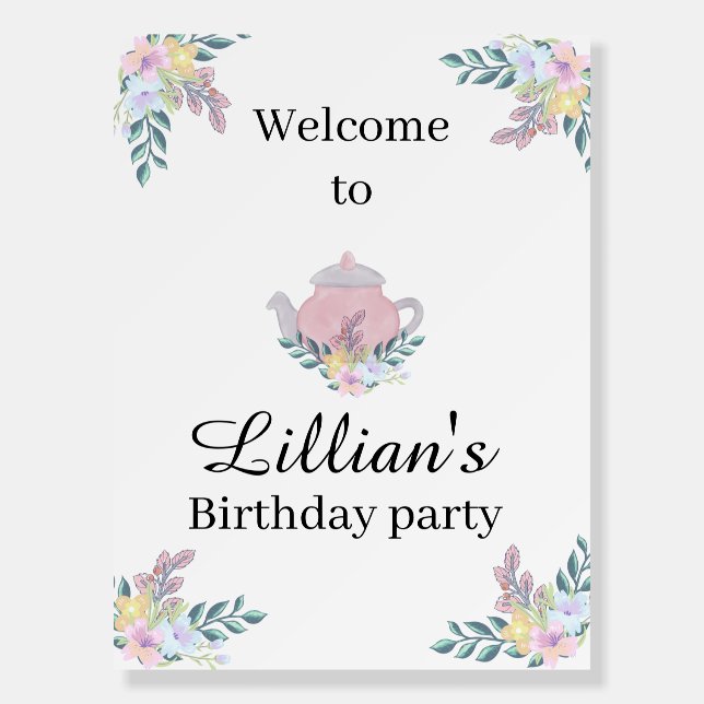 Wildflower tea party birthday floral Welcome sign (Front)