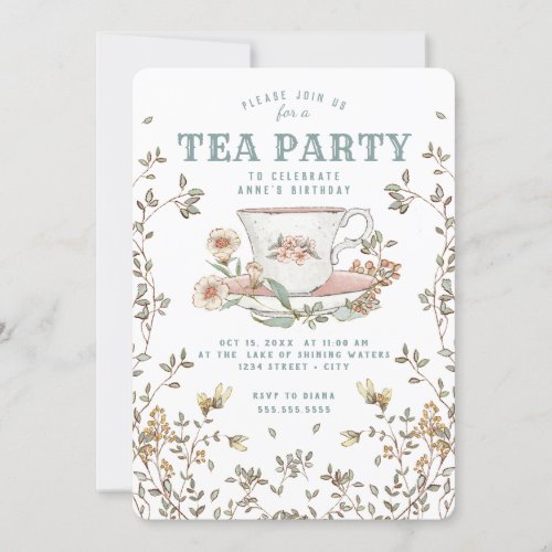 Wildflower Tea Party Birthday Invitation