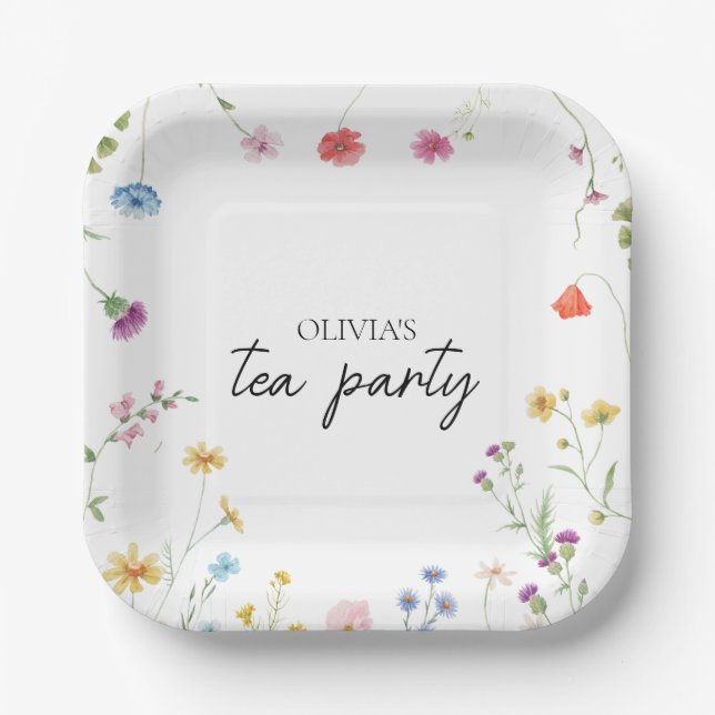 Wildflower Tea Party Bridal shower Paper Plates (Front)