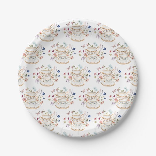 Wildflower Tea Party Bridal Shower Paper Plates (Front)
