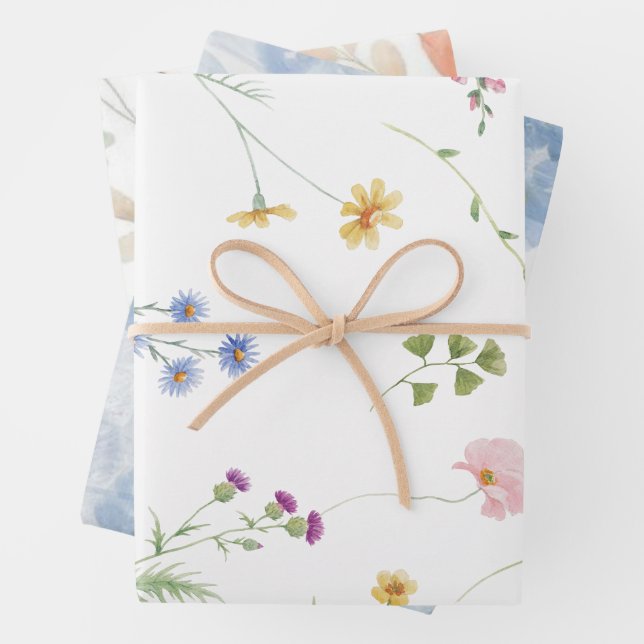 Wildflower Tea Party Bridal shower Wrapping Paper Sheets (In situ)