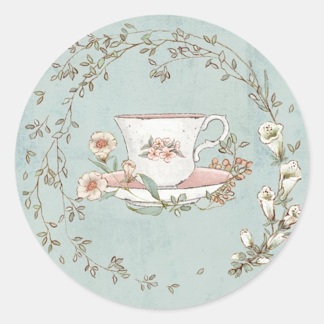 Wildflower Tea Party Classic Round Sticker (Front)