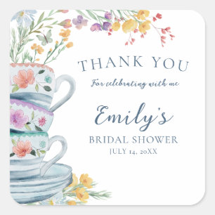 Wildflower Tea Party Floral Bridal Shower Square Sticker