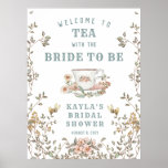 Wildflower Tea Party Shower Welcome Poster 24x32<br><div class="desc">This Tea Party Welcome Sign features a sweet tea cup adorned with wildflowers on a bright white background with a delicate leafy vine on both edges. All the shower details can be edited by clicking "personalize this template." Colors include rose red, sage green, pale blue, orange, pink and white. The...</div>