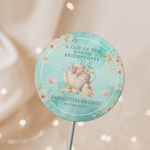 Wildflower Tea Party Teal Blue Bridal Shower Classic Round Sticker