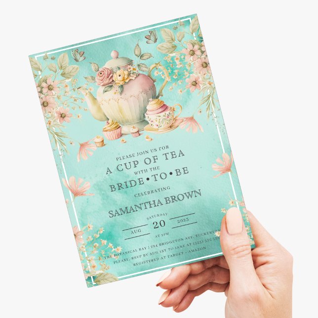 Wildflower Tea Party Teal Blue Bridal Shower Invitation (Creator Uploaded)