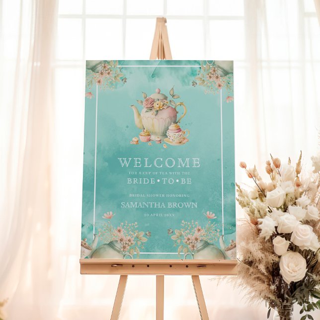 Wildflower Tea Party Teal Blue Bridal Shower Sign (Creator Uploaded)