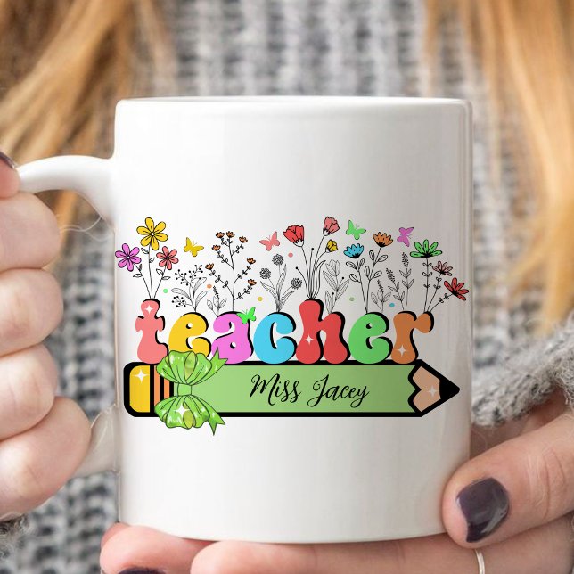 Wildflower Teacher Name Personalized, teacher gift Coffee Mug (Wildflower Teacher Name, Custom Teacher name, Personalized Teacher, Gift for Teacher mug)