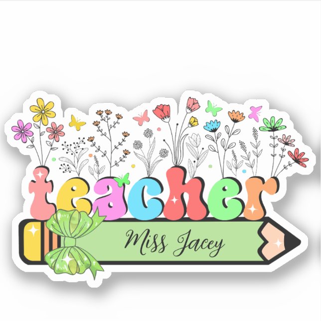 Wildflower Teacher Name Personalized, teacher gift Sticker (Front)