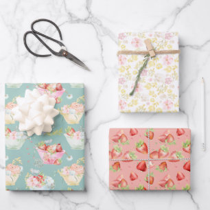 Wildflower Teacup Strawberry Field Nursery Wrapping Paper Sheets