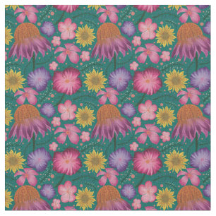 Wildflower Teal Floral Pattern Fabric