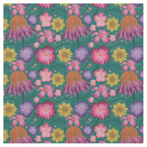 Wildflower Teal Floral Pattern Fabric