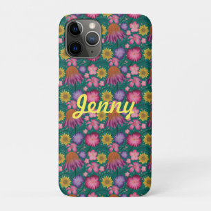 Wildflower Teal Floral Personalized  iPhone 11 Pro Case