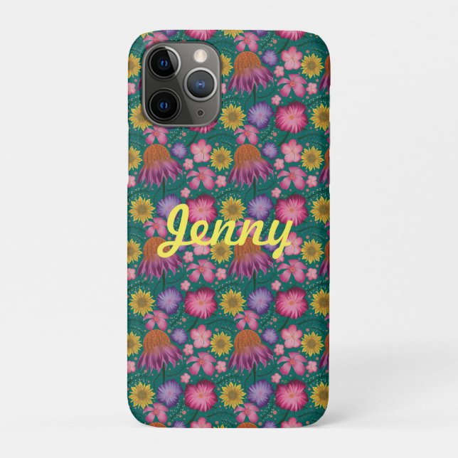 Wildflower Teal Floral Personalized  Case-Mate iPhone Case (Back)