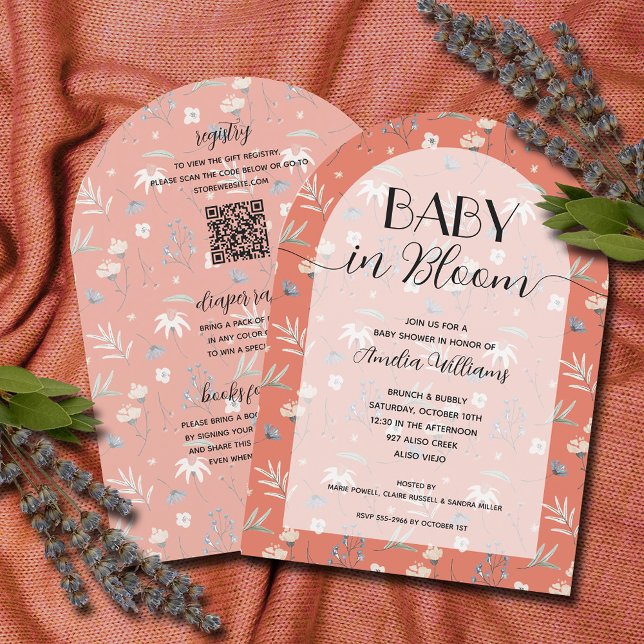 Wildflower Terracotta All in One Baby Shower Invitation (Wildflower Terracotta All in One Baby Shower Invitations)