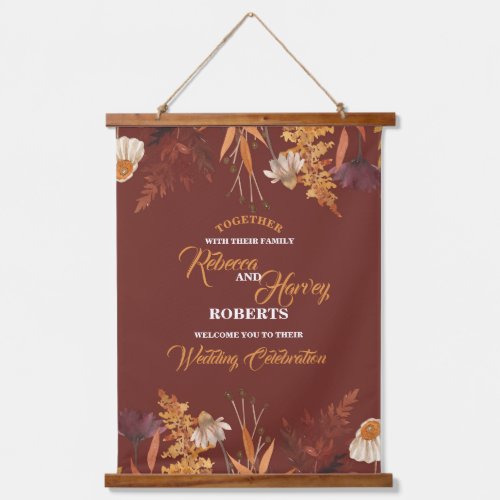 Wildflower Terracotta Autumn Fall Wedding Welcome Hanging Tapestry
