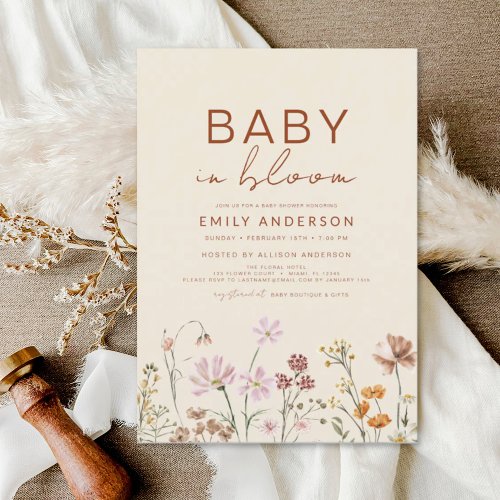 Wildflower Terracotta Baby in Bloom Baby Shower Invitation