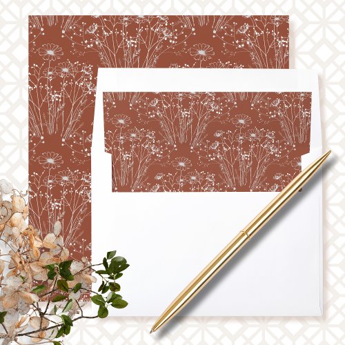 Wildflower Terracotta Botanical Elegant Wedding  Envelope Liner