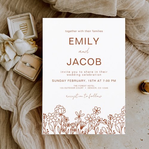 Wildflower Terracotta Botanical Wedding Invitation