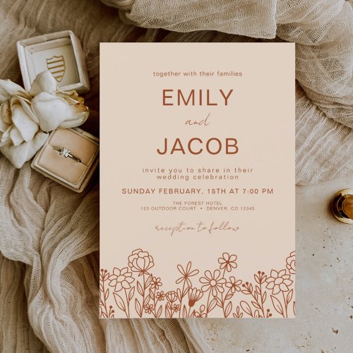 Wildflower Terracotta Botanical Wedding Invitation