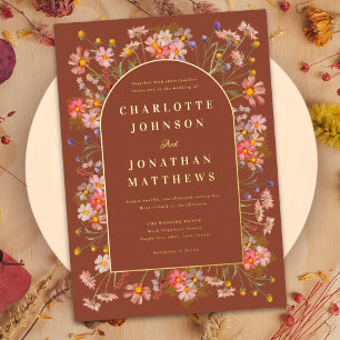 Wildflower Terracotta Burnt Orange Fall Gold Foil Invitation