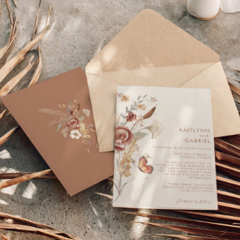 Wildflower Terracotta Floral Watercolor Wedding Invitation by LuxuryWeddings at Zazzle
