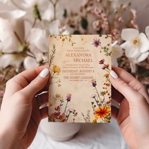 Wildflower Terracotta Floral Watercolor Wedding Invitation