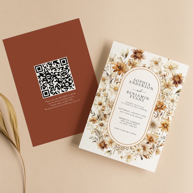 Wildflower Terracotta Floral Wedding QR Code Invitation (Creator Uploaded)
