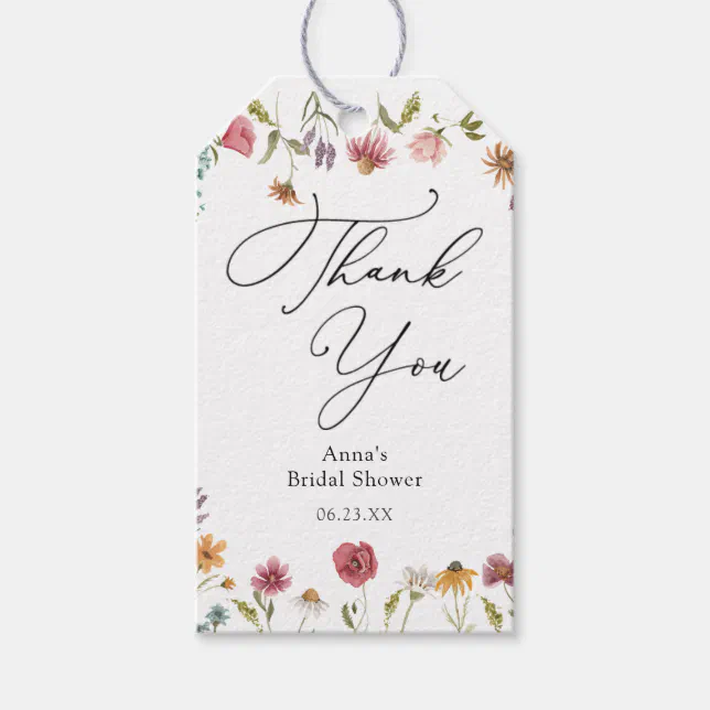 Wildflower Thank You Bridal Shower Gift Tags | Zazzle