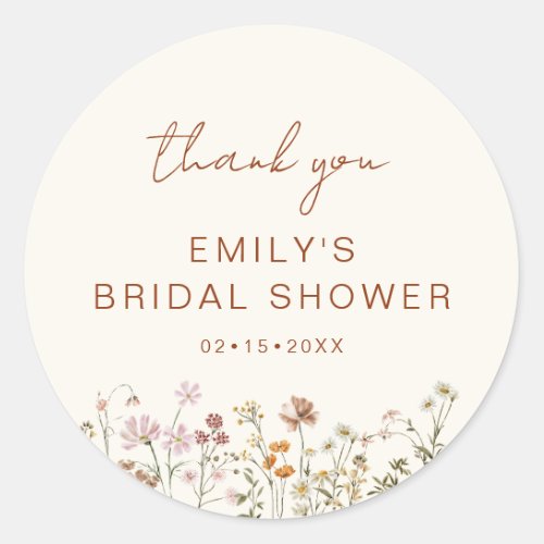 Wildflower Thank You Bridal Shower In Bloom Classic Round Sticker