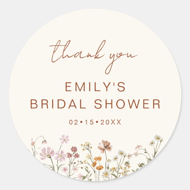 Wildflower Thank You Bridal Shower In Bloom Classic Round Sticker (Front)