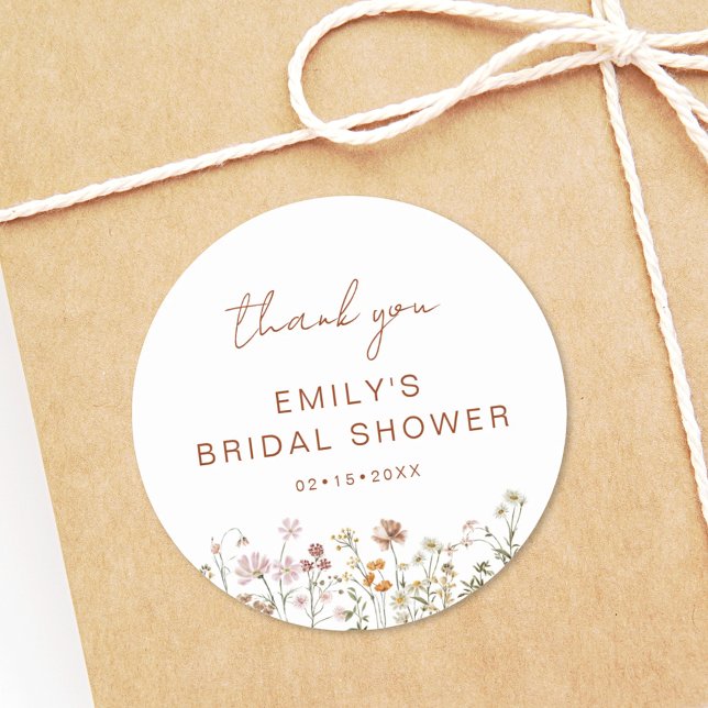 Wildflower Thank You Bridal Shower In Bloom Classic Round Sticker (Creator Uploaded)