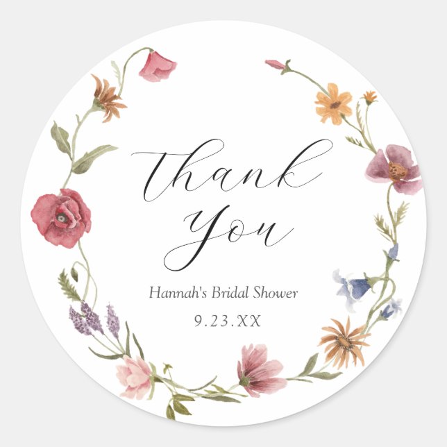 Wildflower Thank You Favor Round Sticker (Front)