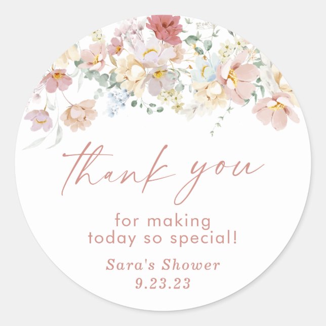 Wildflower Thank You Favor Sticker | Modern Floral (Front)