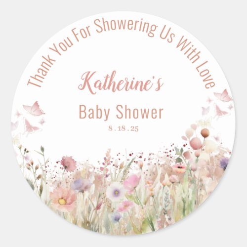  Wildflower Thank You Girl Baby Shower   Classic Round Sticker