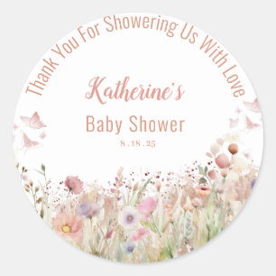 Wildflower Thank You Girl Baby Shower Classic Round Sticker