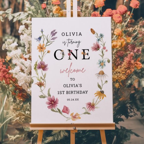 Wildflower Theme 1st Birthday Party Welcome Sign