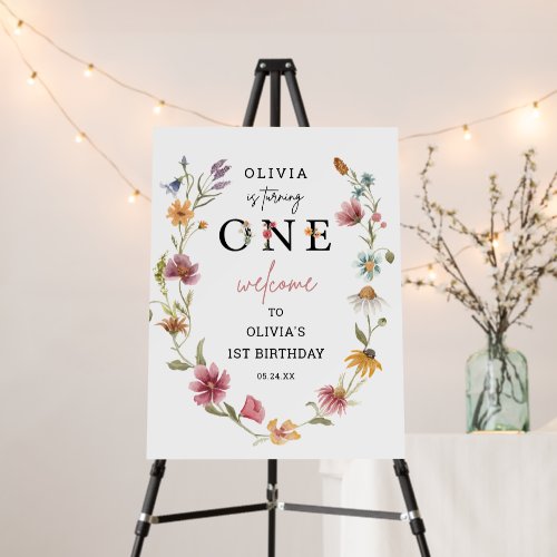 Wildflower Theme 1st Birthday Party Welcome Sign