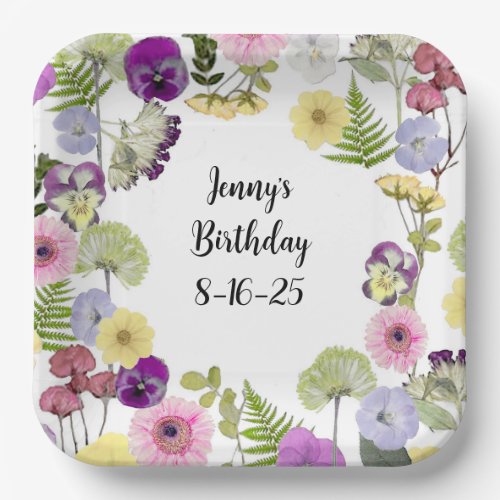 Wildflower theme birthday paper plate