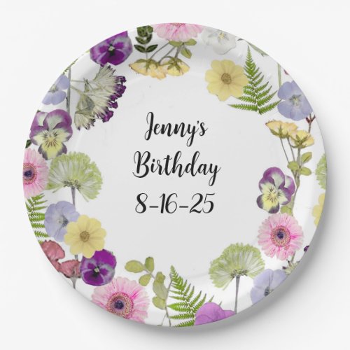 Wildflower theme birthday paper plate