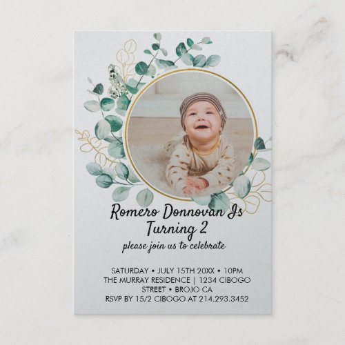 Wildflower Theme Boy 2st Birthday Invitation Card