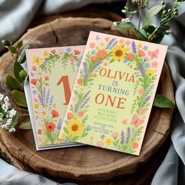 Wildflower Theme Girl 1st Birthday, First birthday Invitation (Creator Uploaded)