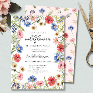 Wildflower Theme Girl 1st Birthday Invitation