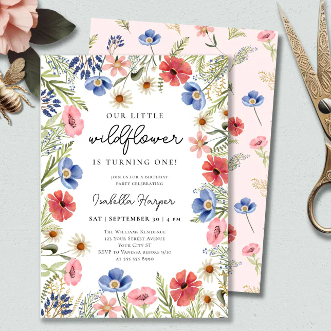 Wildflower Theme Girl 1st Birthday Invitation | Zazzle