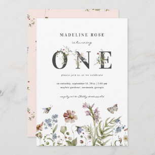 Wildflower Theme Girl 1st Birthday Invitation