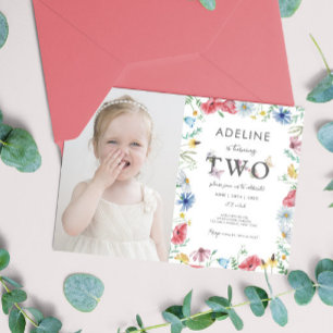 Wildflower Theme Girl 2nd Birthday Cute Photo Invitation