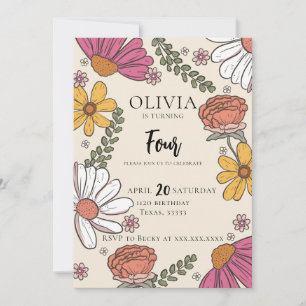 Wildflower Theme Girl Birthday  Invitation
